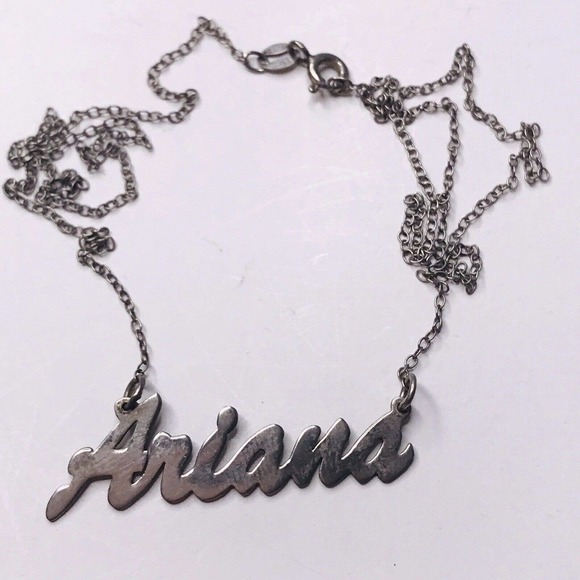 Sterling Silver Ariana Name Plate Necklace Charm Chain Script Stamped JAD 925 - Picture 1 of 9